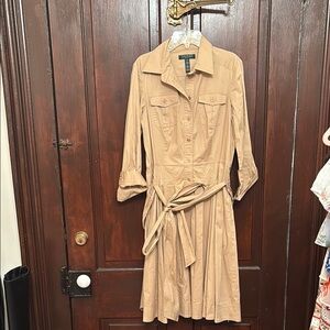 Polo by Ralph Lauren Tan Long Sleeve A-Line Dress
